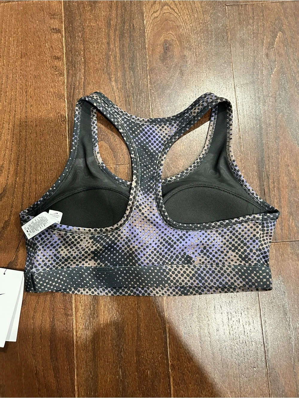 Nike Black and Purple Racerback Sports Bra with Dot Camo Print